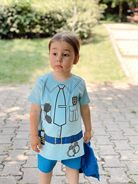 LCW baby Crew Neck Short Sleeve Printed Cotton Baby Boy Police Costume - S1JE56Z1-JUL