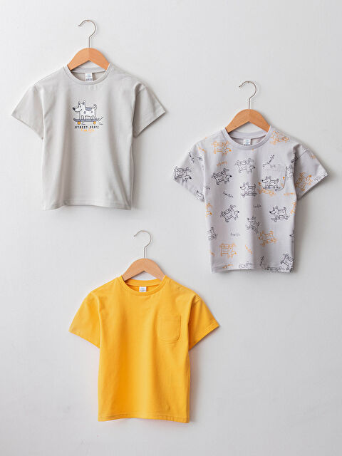 LCW baby Crew Neck Short Sleeve Cotton Baby Boy T-Shirt 3 Pieces - S1JF97Z1-KXT