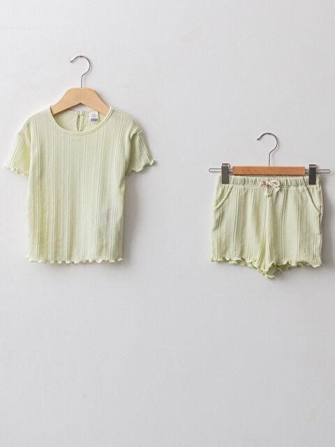 LCW baby Crew Neck Short Sleeve Basic Baby Girl T-Shirt and Shorts 2-Piece Set - S1LQ52Z1-G0D