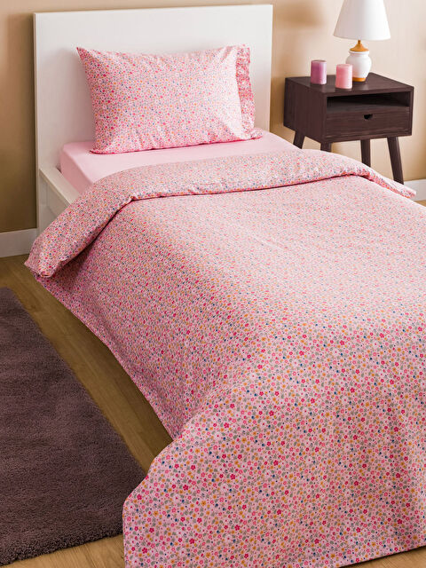 LCW HOME طقم غطاء لحاف مفرد كامل بنقشة زهرية من رانفورس - S3ES39Z8-F9C