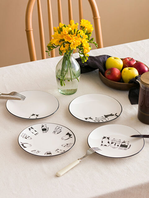 LCW HOME طبق كيك سيراميك مطبوع بشكل قطة عبوة من 4 قطع 21 سم - S4K320Z8-FDU