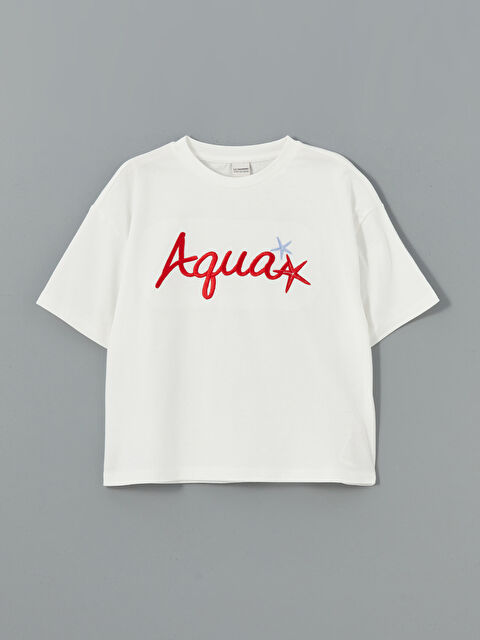 LCW Kids Bisiklet Yaka Nakışlı Kız Çocuk Tişört - S5BG05Z4-R9J