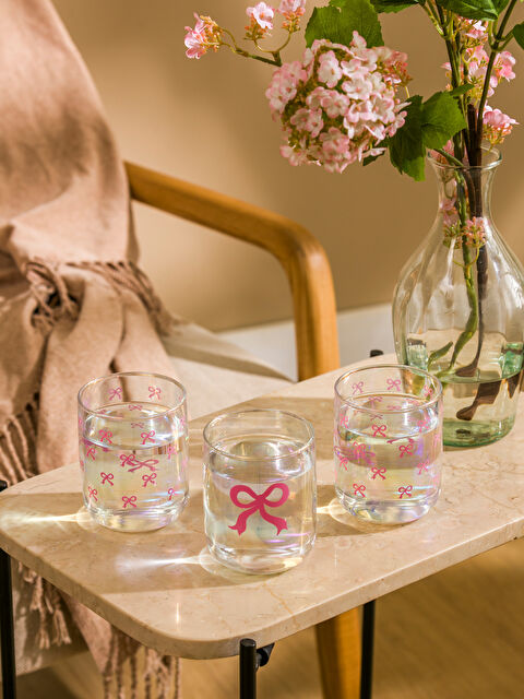 LCW HOME كوب ماء زجاجي مطبوع شكل قوس مجموعة من 3 بسعة 280 مل - S5DI71Z8-LT4