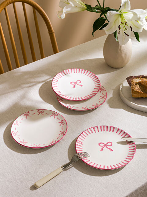 LCW HOME Bow Printed Ceramic Cake Plate Set 4-pack 21 cm - S5DK49Z8-LT4