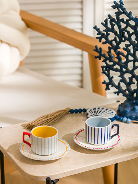 LCW HOME Çizgi Desenli 2 Kişilik Porselen Kahve Fincan Takımı 90 ml - S5GR34Z8-M0T