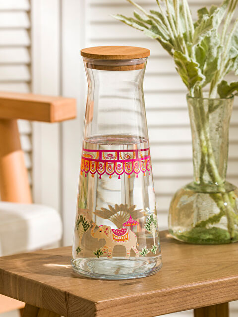 LCW HOME Glass Pitcher with Wooden Lid 1100 ml - S5IC70Z8-F9C