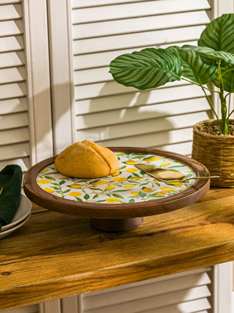 LCW HOME Lemon Printed Wooden Legged Cake Stand 30 cm - S5IE06Z8-M0T