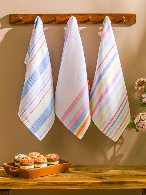 LCW HOME Çizgi Desenli Kurulama Bezi 3'lü 40x50 cm - S5IH38Z8-F9C