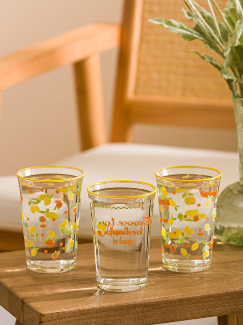 LCW HOME طقم كوبايات مياه زجاج مطبوع ٣ قطع ٣٥٠ مل - S5JN09Z8-M0T