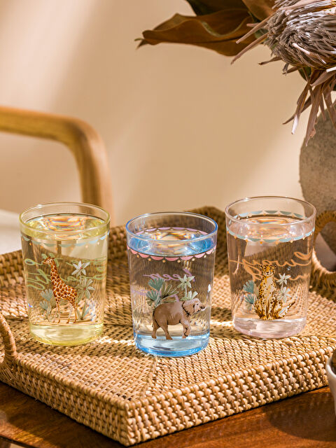 LCW HOME مجموعة أكواب ماء زجاجية مطبوعة 3 عبوات 510 مل - S5JN91Z8-M0T