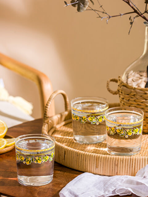 LCW HOME طقم أكواب ماء زجاجية بطبعة مُزهر - ٣ قطع - ٣٨٠ مل - S5JV60Z8-M0T