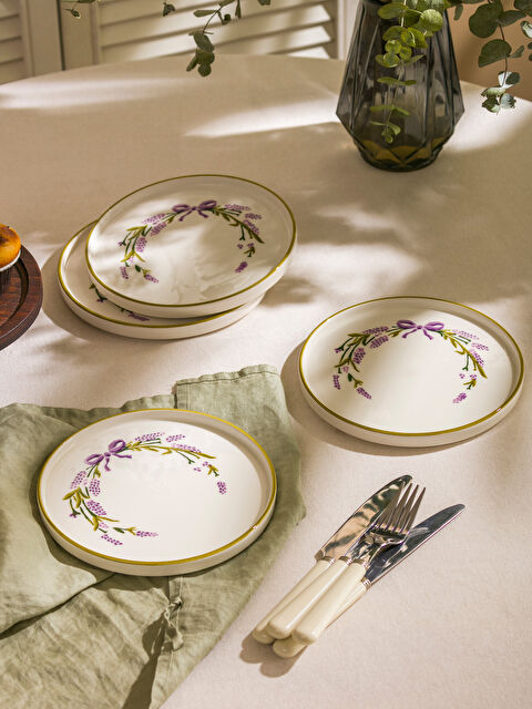 LCW HOME Keramički tanjir za tortu sa cvetnim uzorkom, pakovanje od 4 komada, 20 cm - S5JV95Z8-F9C