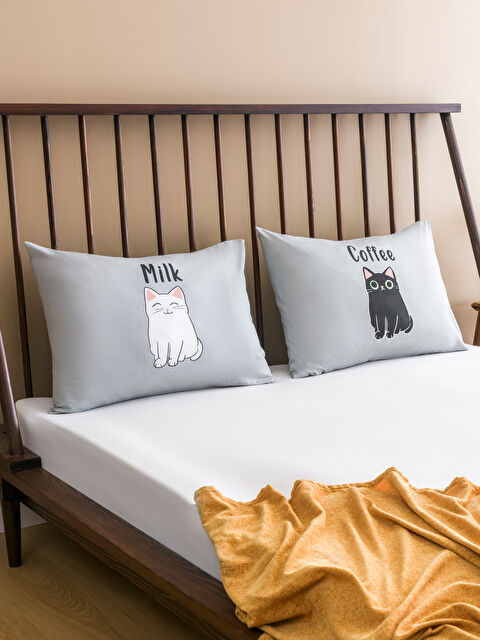 LCW HOME Kedi Baskılı Pamuklu Yastık Kılıfı 2'li 50x70 cm - S5LO85Z8-F9C