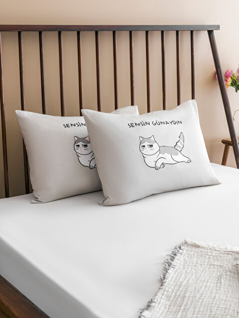 LCW HOME Kedi Baskılı Pamuklu Yastık Kılıfı 2'li 50x70 cm - S5LO92Z8-F9C
