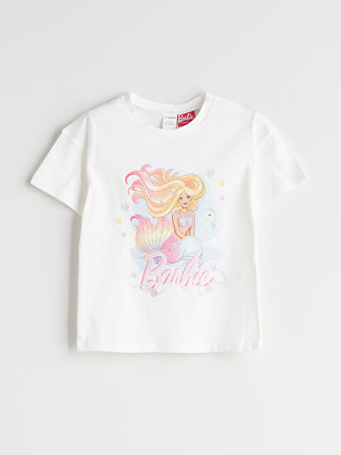 LCW Kids Bisiklet Yaka Barbie Baskılı Kız Çocuk Tişört - S5M200Z1-R9J