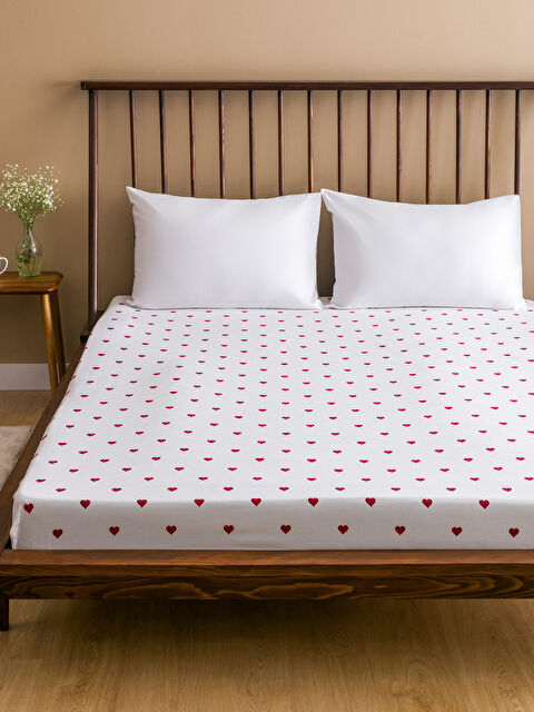 LCW HOME Kalp Desenli Çift Kişilik Lastikli Çarşaf - S5MD82Z8-LTQ