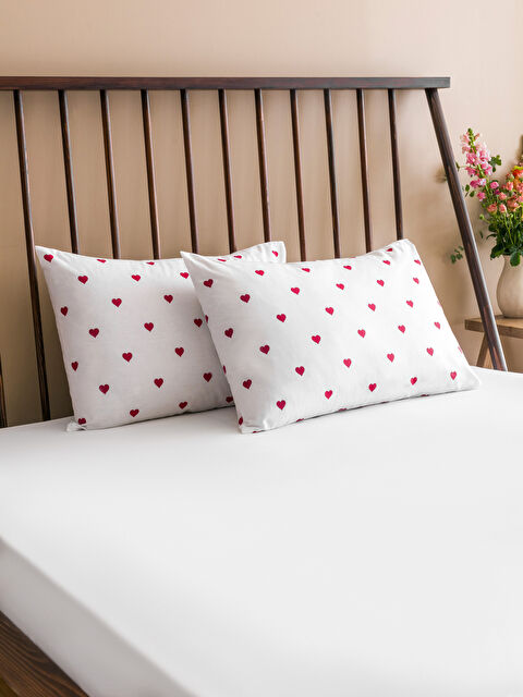 LCW HOME Kalp Desenli Pamuklu Yastık Kılıfı 2'li 50x70 cm - S5MD84Z8-LTQ