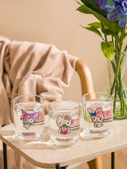LCW HOME أكواب ماء زجاجية بطبعة Hello Kitty، 3 قطع، 350 مل - S5N250Z8-M0T