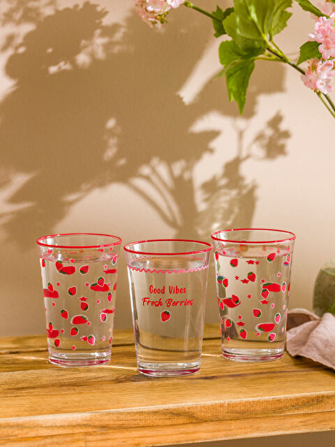 LCW HOME Strawberry Printed Glass Set of 3 290 ml - S5N745Z8-LTQ