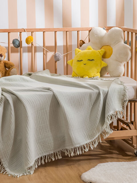 LCW HOME Püsküllü Erkek Bebek Müslin Örtü 100x100 cm - S63323Z1-YWG