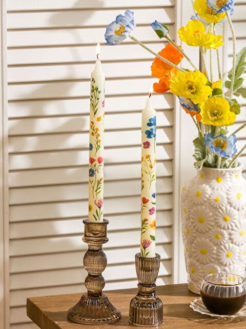 LCW HOME Çiçek Baskılı Dekoratif Mum 2'li - S63817Z8-F9C