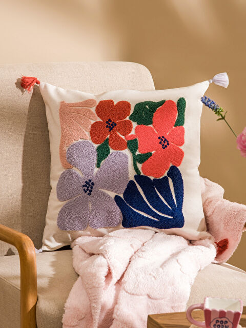 LCW HOME Çiçek Nakışlı Kırlent Kılıfı 45x45 cm - S65358Z8-LQB