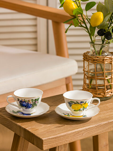 LCW HOME  Mavi Baskılı 2 Kişilik Porselen Kahve Fincan Takımı