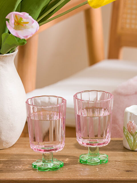 LCW HOME Çiçek Desenli Ayaklı Cam Bardak Seti 2'li 260 Ml