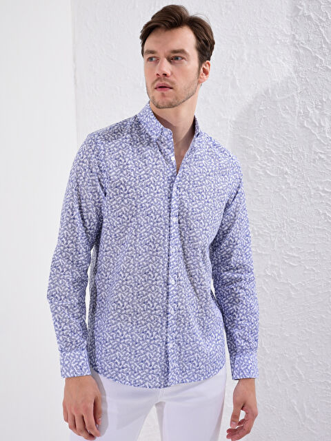 LCWAIKIKI Classic Рубашка слим с принтом с длинным рукавом из поплина - 0W0449Z8-LU7