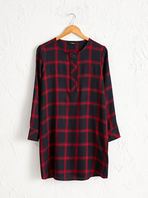 LCWAIKIKI Classic Uzun Kollu Gabardin Kadın Ekose Salaş Tunik - 0W1267Z8-LNQ