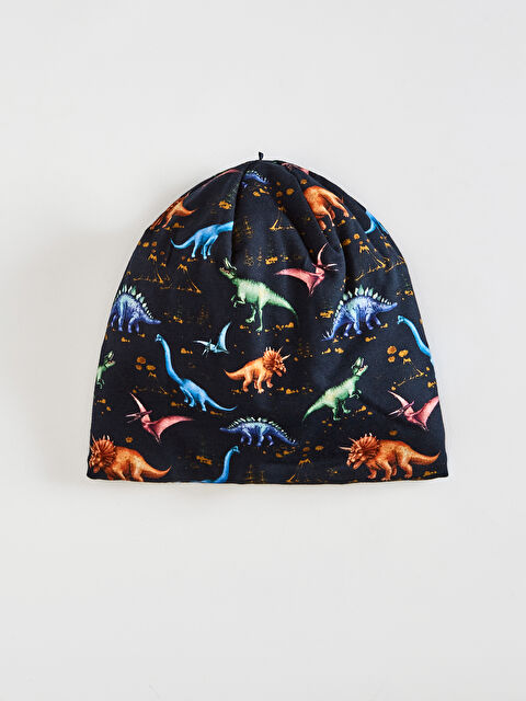 LCW ACCESSORIES Boy's Dinosaur Printed Cotton Jersey Beanie - 0W4418Z4-CRP