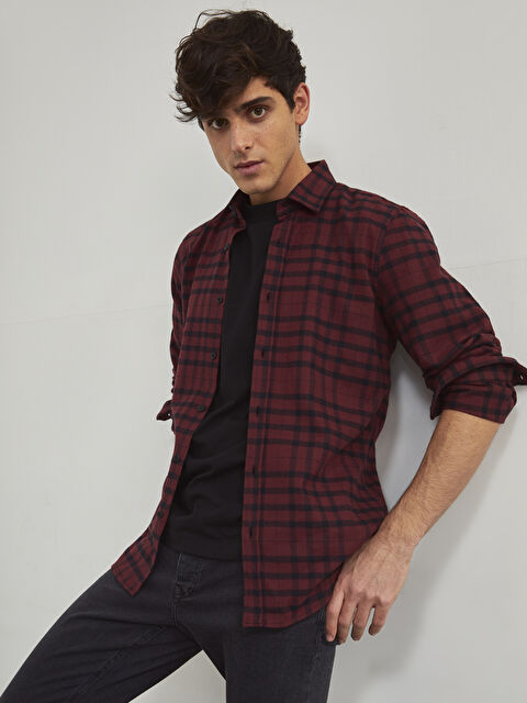 XSIDE Slim Fit Long Sleeve Plaid Men's Flannel Shirt - 0WHO65Z8-LLH