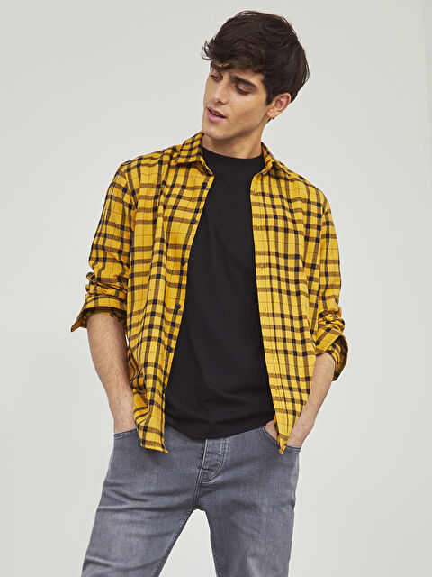 XSIDE Slim Fit Long Sleeve Plaid Men's Flannel Shirt - 0WHO65Z8-LQ2