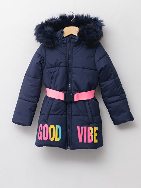 LCW Kids Kapüşonlu Baskılı Kız Çocuk Kalın Kaban - W10432Z4-HFH