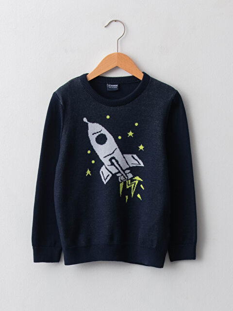 LCW Kids Crew Neck Patterned Long Sleeve Boy Thin Tricot Sweater - W13398Z4-NOO