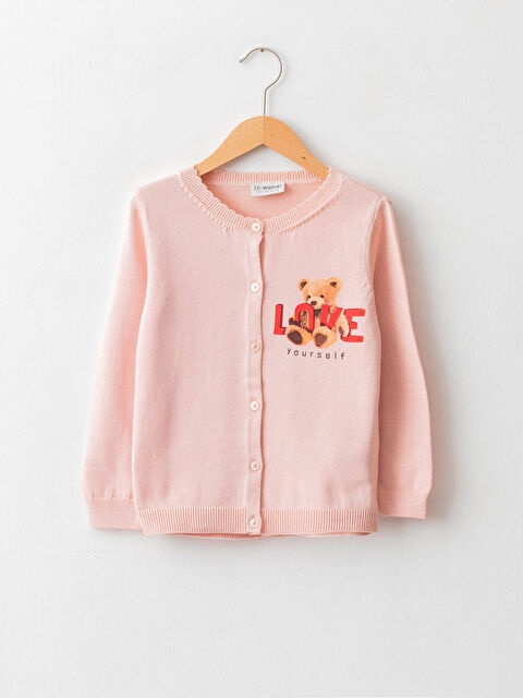 LCW Kids Crew Neck Printed Long Sleeve Girl Thin Tricot Cardigan - W14546Z4-JQ4