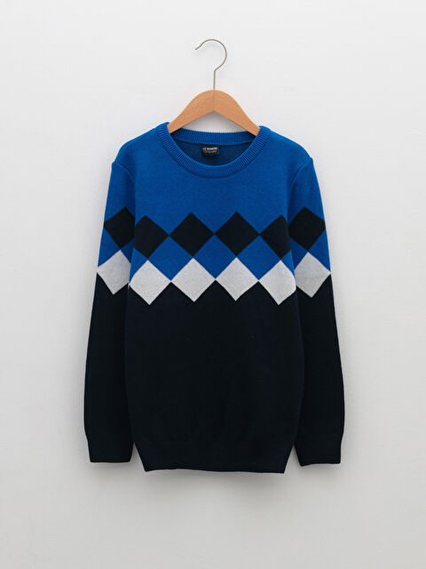 LCW Kids Пуловер с кръгло деколте, диамантен десен, дълъг ръкав, тънко трико за момчета - W15802Z4-RBY