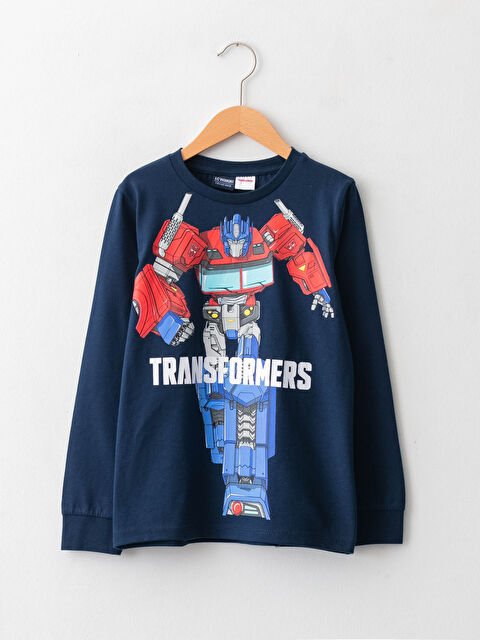 LCW Kids تيشيرت أولاد قطن كم طويل مطبوع ترانسفورمرز برقبة دائرية - W17504Z4-JC7