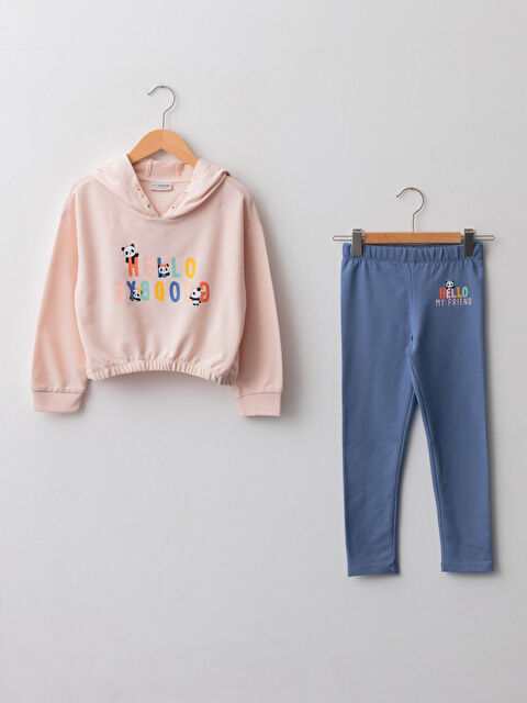 LCW Kids Hooded Printed Long Sleeve Girl Sweatshirt and Tights - W17665Z4-FXW