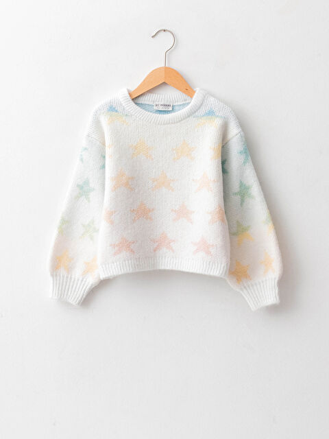 LCW Kids Pull-over Épais en Maille à Motif Col Rond Manches Longues pour Filles - W17869Z4-LRA