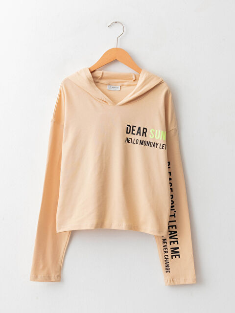 LCW Kids Hooded Printed Long Sleeve Cotton Girls' T-Shirt - W18973Z4-G2Q