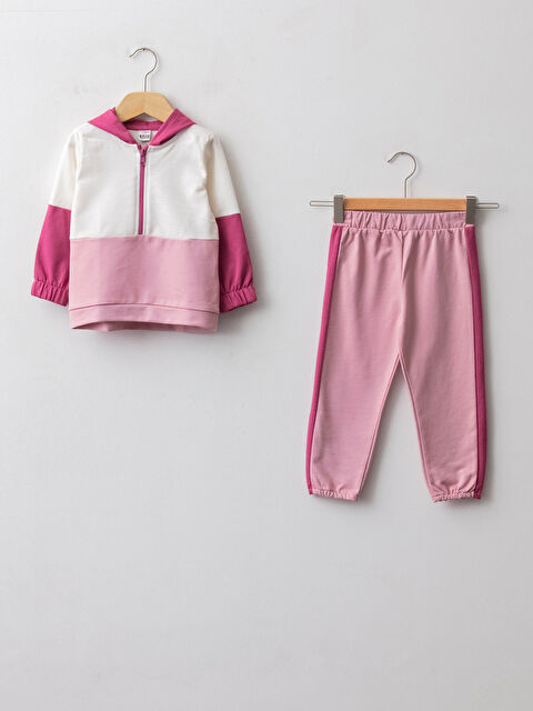 LCW baby Hooded Long Sleeve Cotton Baby Girl Sweatshirt and Jogger Tracksuit Bottom 2-Pack - W1AG56Z1-GPK