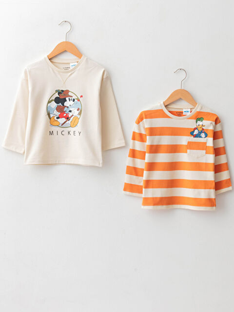 LCW baby تيشيرت رقبة دائرية كم طويل مطبوع ديزني قطن أولاد رضع عبوتان - W1AS73Z1-FPT