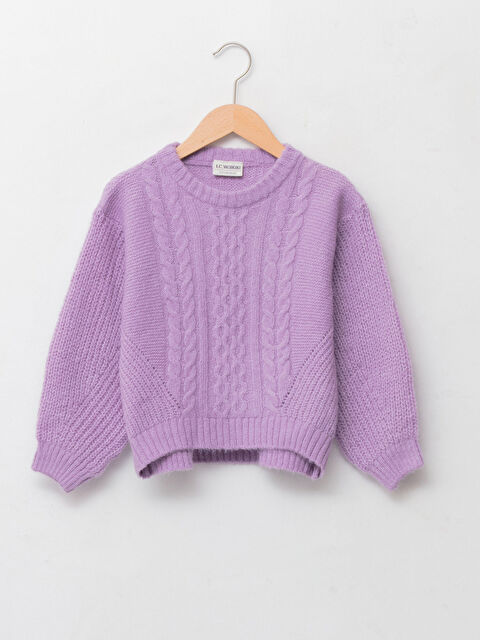 LCW Kids Свитер из трикотажа с круглым вырезом, узором косы и длинным рукавом для девочек - W1DH49Z4-FMN