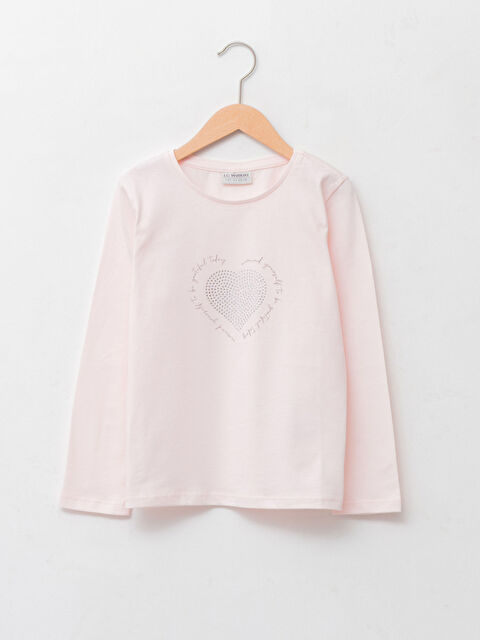 LCW Kids Crew Neck Printed Long Sleeve Cotton Girl T-shirt - W1EY61Z4-FUJ