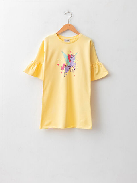 LCW Kids Robe Fille en Coton à Manches Courtes Imprimée à Col Rond - W1G465Z4-FRN