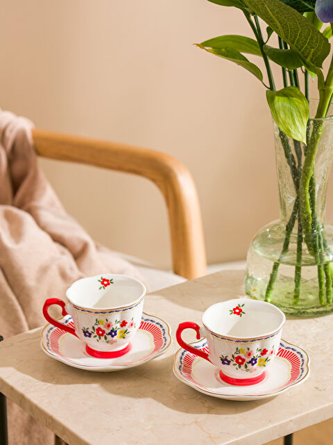 LCW HOME Çiçek Baskılı 2 Kişilik Porselen Kahve Fincan Takımı 90 ml - W56281Z8-M0T