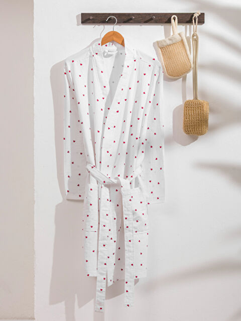 LCW HOME Kalp Baskılı Pamuklu Kadın Bornoz - W5GQ70Z8-LTQ