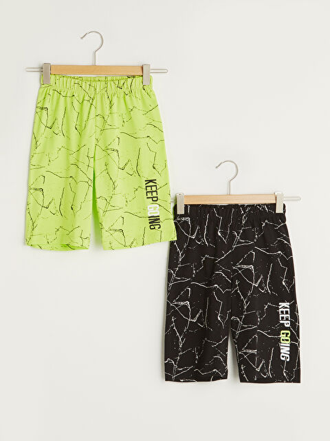 LCW Kids Elastic Waist Printed Cotton Boy Pajamas Shorts 2 Pieces - S13586Z4-LQJ