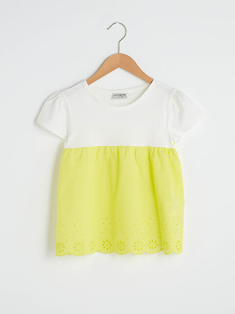 LCW Kids Crew Neck Scalloped Detail Short Sleeve Girls' Blouse - S16035Z4-FUU